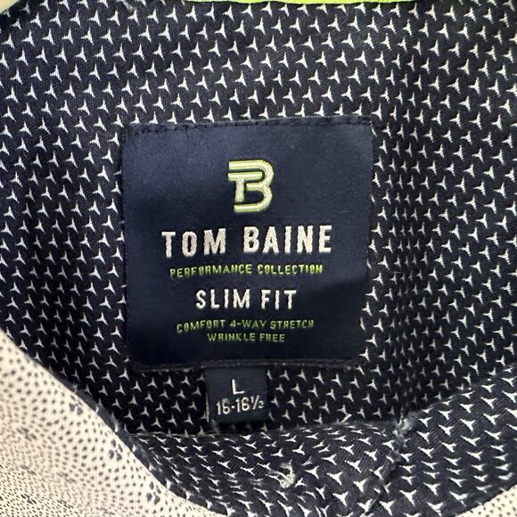 Tom Baine Performance Slim Fit Shirt Mens L Blue Button Up Wrinkle Free Stretch - Picture 2 of 5